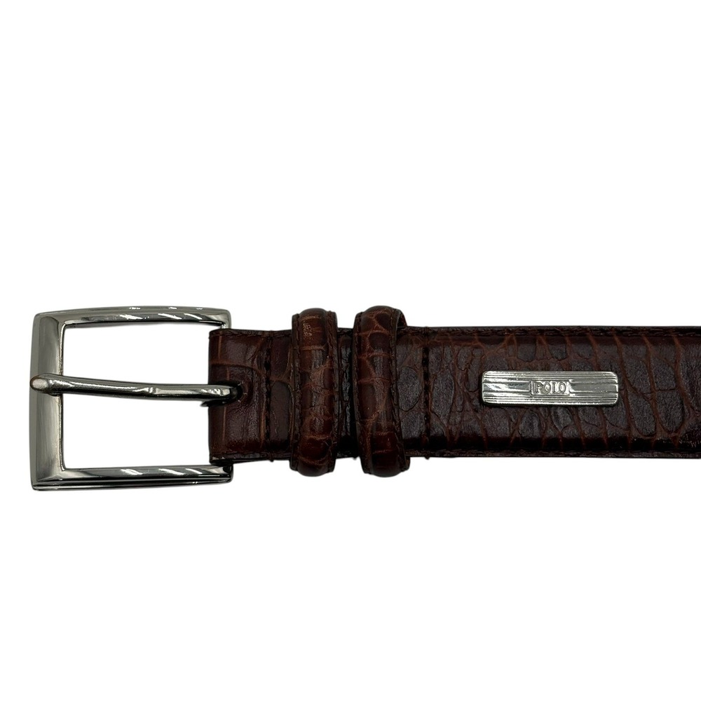 Polo Ralph Lauren Italian Leather Belt Mens 40 Brown Alligator Embossed